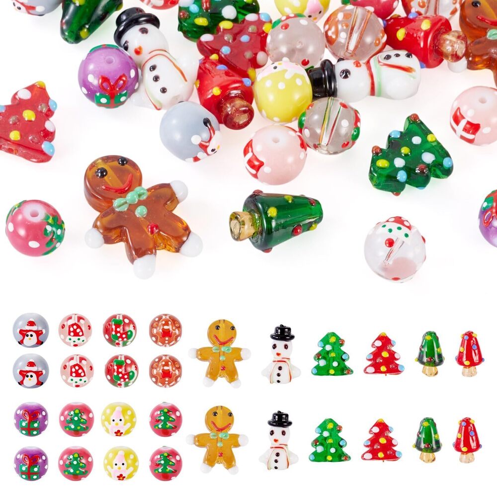 1511 28Pcs Christmas Bumpy Handmade Lampwork Glass Beads Gingerbread Man
